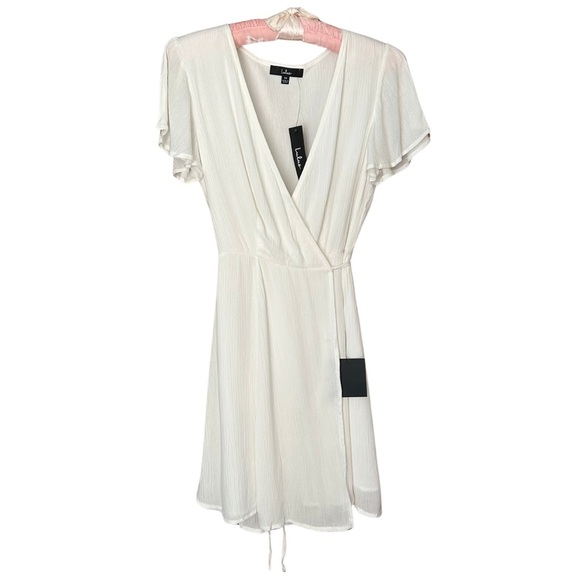 NWT Lulu’s White Harbor Point Flutter-Sleeve Mini Wrap Dress - Picture 1 of 11